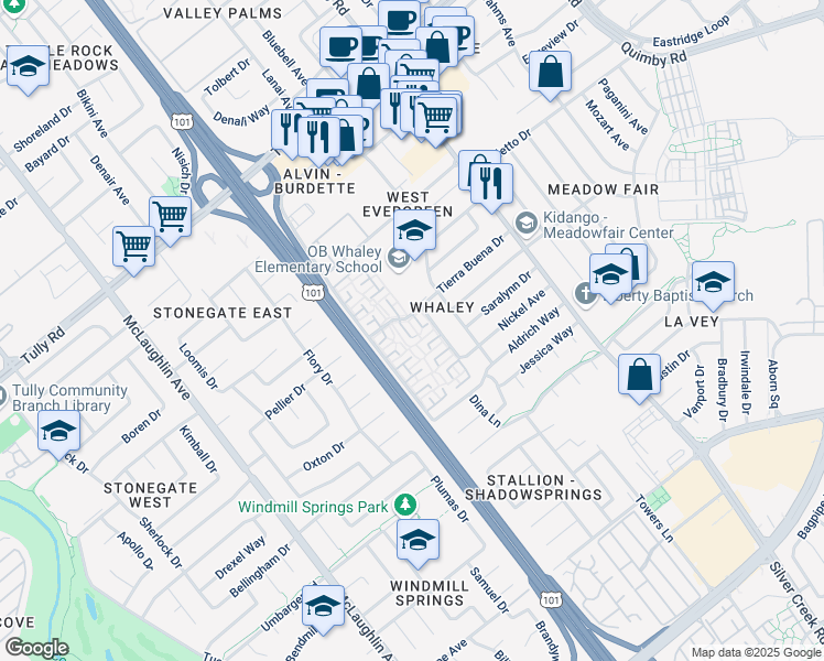 map of restaurants, bars, coffee shops, grocery stores, and more near 2697 Rosalinda Court in San Jose