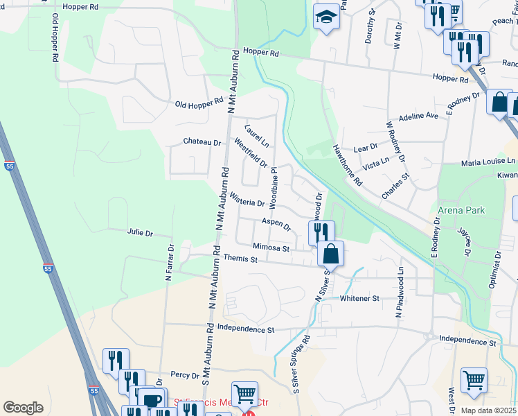 map of restaurants, bars, coffee shops, grocery stores, and more near 3109 Wisteria Drive in Cape Girardeau