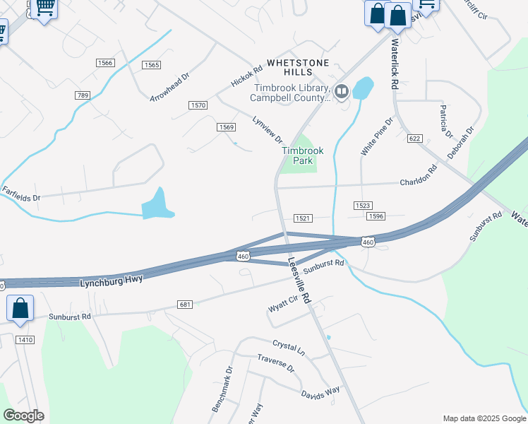 map of restaurants, bars, coffee shops, grocery stores, and more near 18420-18470 Leesville Road in Lynchburg