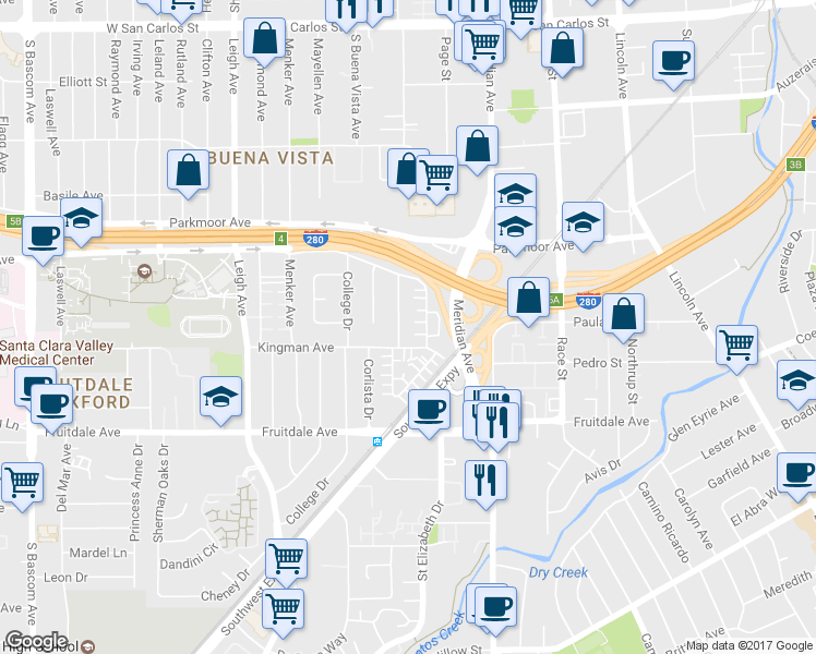 map of restaurants, bars, coffee shops, grocery stores, and more near 770 Concord Avenue in San Jose