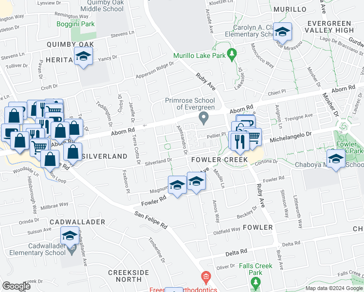 map of restaurants, bars, coffee shops, grocery stores, and more near 3111 Mattique Drive in San Jose