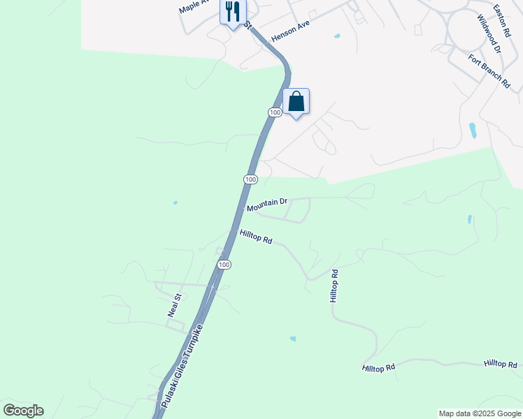map of restaurants, bars, coffee shops, grocery stores, and more near 201 Fairview Avenue in Pearisburg