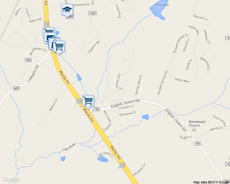 map of restaurants, bars, coffee shops, grocery stores, and more near 71 Catherine Court in Lynchburg