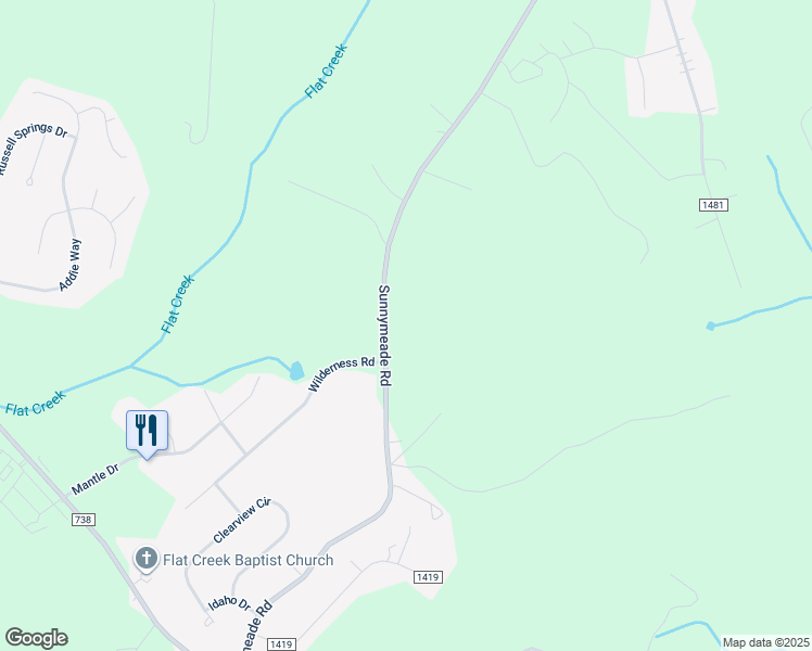 map of restaurants, bars, coffee shops, grocery stores, and more near 905 Sunnymeade Road in Rustburg
