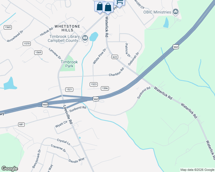 map of restaurants, bars, coffee shops, grocery stores, and more near 19 Hillsman Lane in Lynchburg