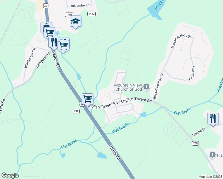 map of restaurants, bars, coffee shops, grocery stores, and more near 85 Catherine Court in Lynchburg