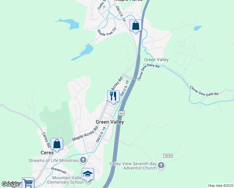 map of restaurants, bars, coffee shops, grocery stores, and more near 258 Blue Prince Road in Bluefield