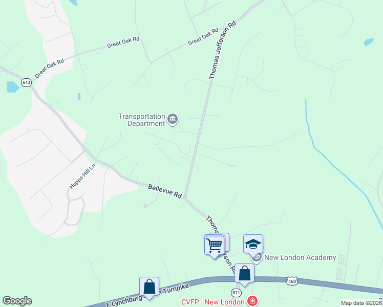 map of restaurants, bars, coffee shops, grocery stores, and more near 1023 Forest Edge Drive in Forest