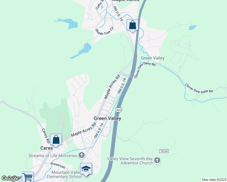 map of restaurants, bars, coffee shops, grocery stores, and more near 258 Blue Prince Road in Bluefield