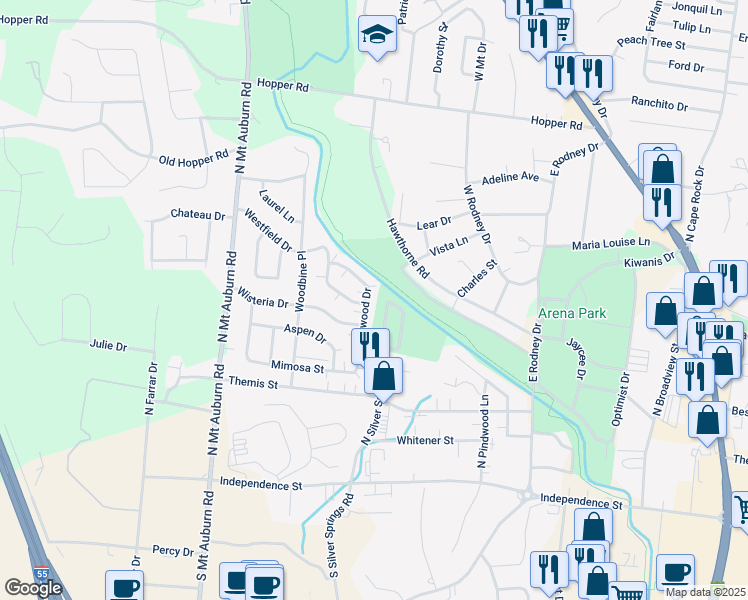 map of restaurants, bars, coffee shops, grocery stores, and more near 610 Boxwood Drive in Cape Girardeau