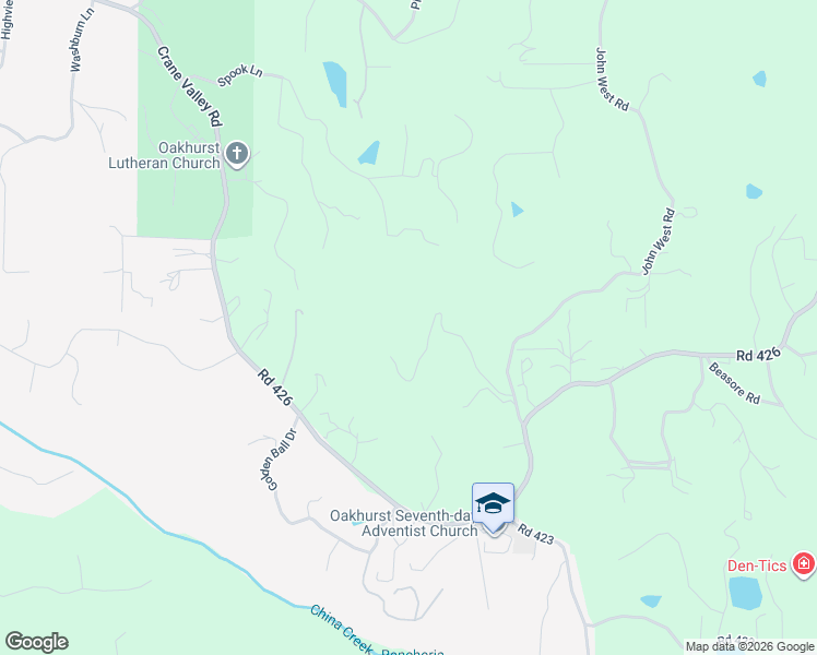 map of restaurants, bars, coffee shops, grocery stores, and more near 50639 Critter Creek Lane in Oakhurst