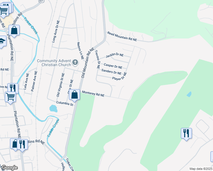 map of restaurants, bars, coffee shops, grocery stores, and more near 4635 Trevino Drive Northeast in Roanoke
