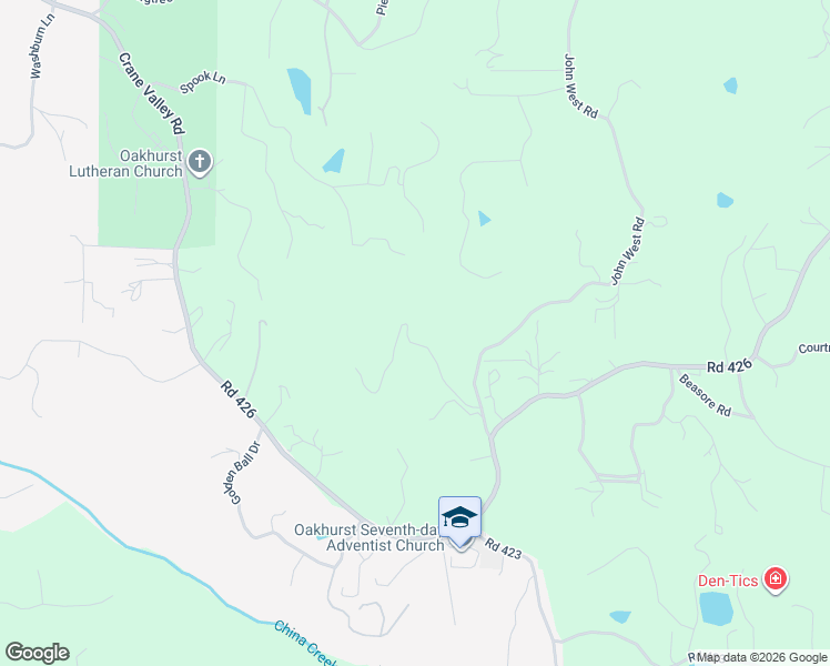 map of restaurants, bars, coffee shops, grocery stores, and more near 50689 Critter Creek Lane in Oakhurst