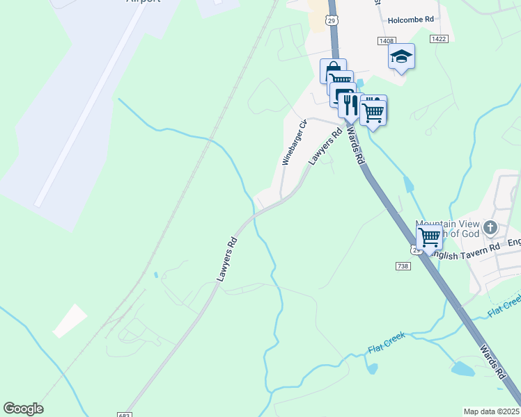 map of restaurants, bars, coffee shops, grocery stores, and more near 30 Overton Drive in Lynchburg