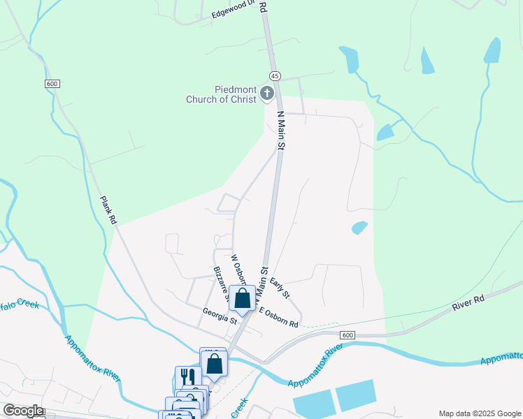 map of restaurants, bars, coffee shops, grocery stores, and more near 1017 North Main Street in Farmville