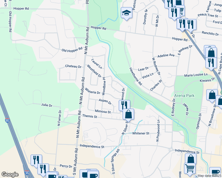 map of restaurants, bars, coffee shops, grocery stores, and more near 3023 Wisteria Drive in Cape Girardeau