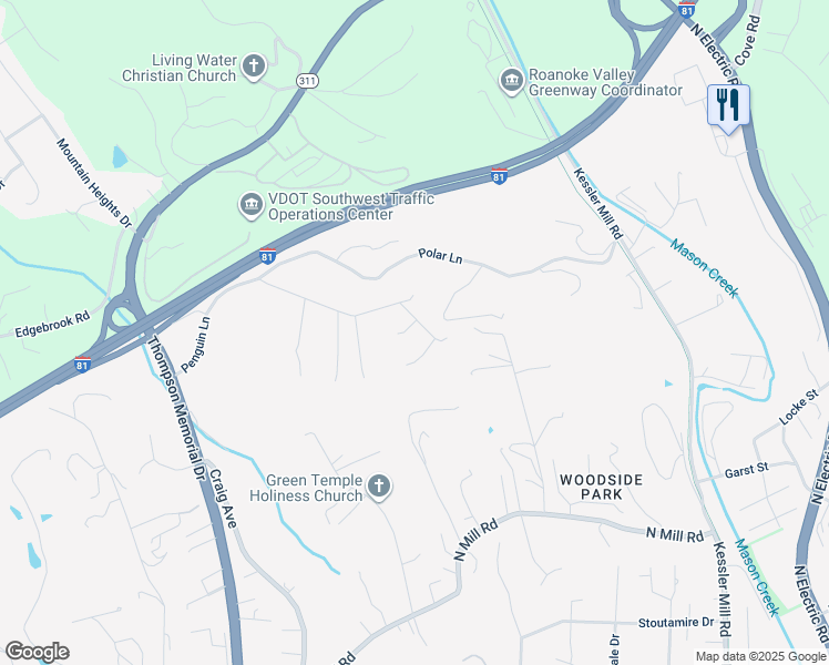 map of restaurants, bars, coffee shops, grocery stores, and more near 1105 Mountainview Drive in Salem