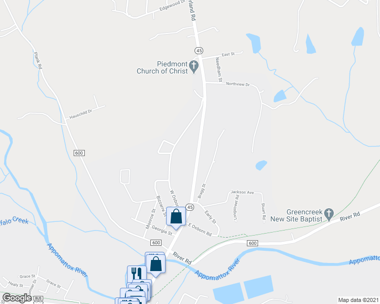 map of restaurants, bars, coffee shops, grocery stores, and more near 1017 North Main Street in Farmville