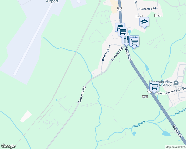 map of restaurants, bars, coffee shops, grocery stores, and more near 30 Overton Drive in Lynchburg