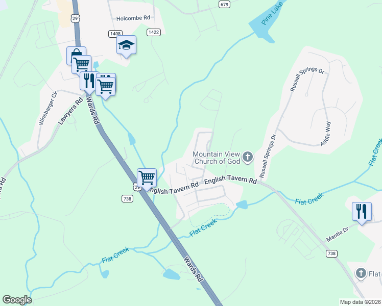map of restaurants, bars, coffee shops, grocery stores, and more near 85 Catherine Court in Lynchburg