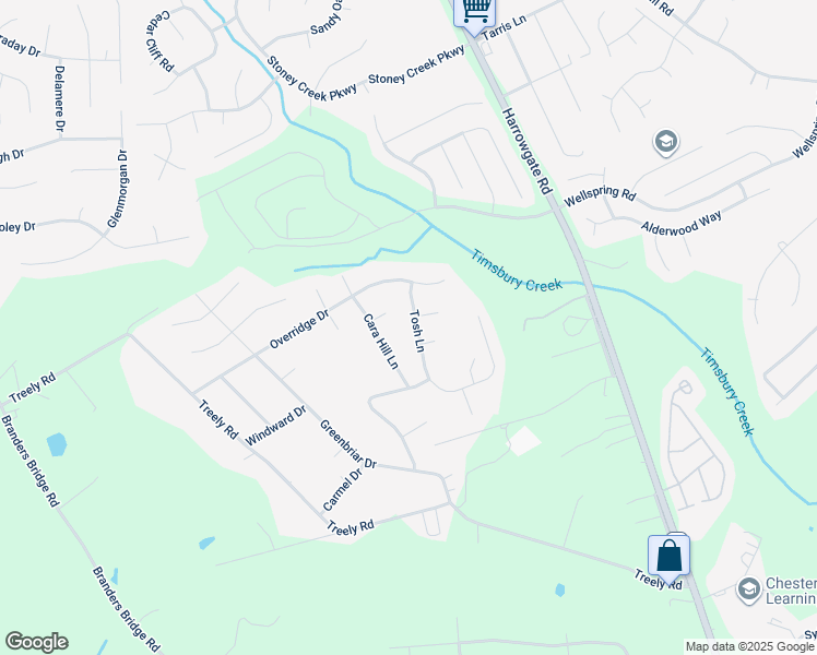 map of restaurants, bars, coffee shops, grocery stores, and more near 4512 Tosh Lane in Chester