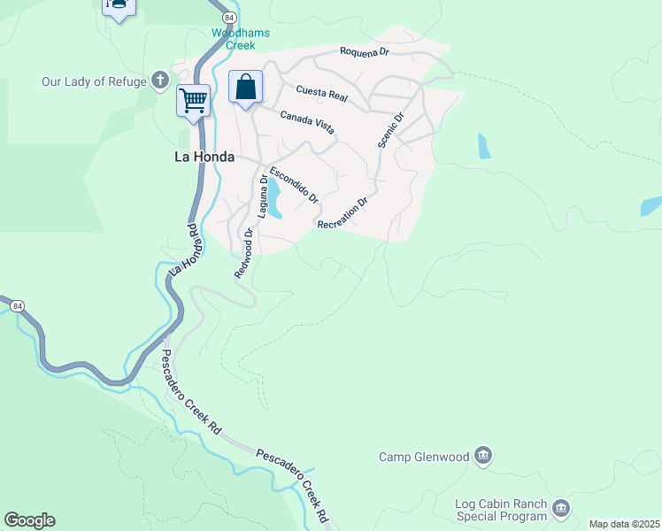 map of restaurants, bars, coffee shops, grocery stores, and more near 60 Fernwood Drive in La Honda