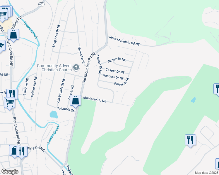 map of restaurants, bars, coffee shops, grocery stores, and more near 4634 Trevino Drive Northeast in Roanoke