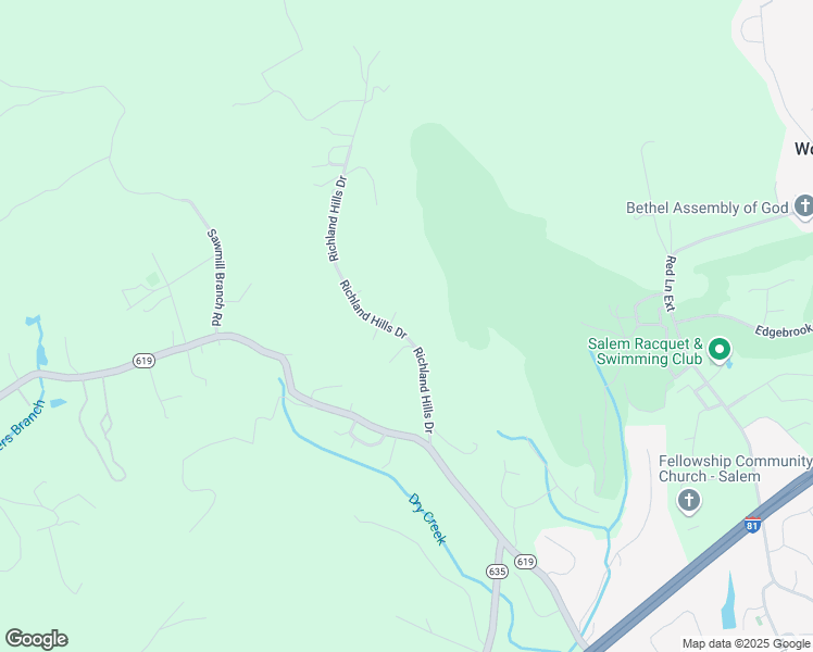 map of restaurants, bars, coffee shops, grocery stores, and more near 1605 Richland Hills Drive in Salem