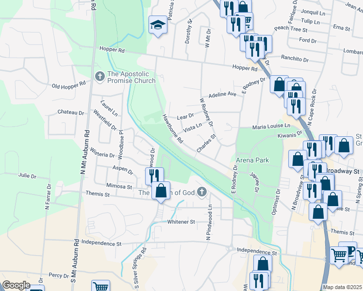 map of restaurants, bars, coffee shops, grocery stores, and more near 2777 Hawthorne Road in Cape Girardeau