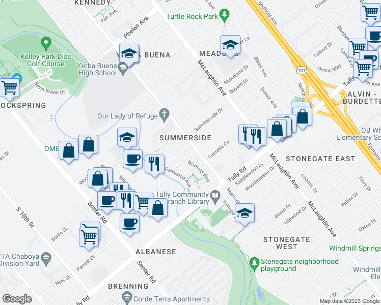 map of restaurants, bars, coffee shops, grocery stores, and more near 946 Summerside Drive in San Jose