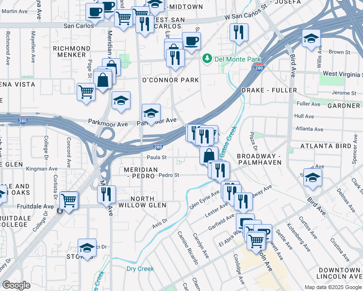 map of restaurants, bars, coffee shops, grocery stores, and more near 744 Northrup Street in San Jose