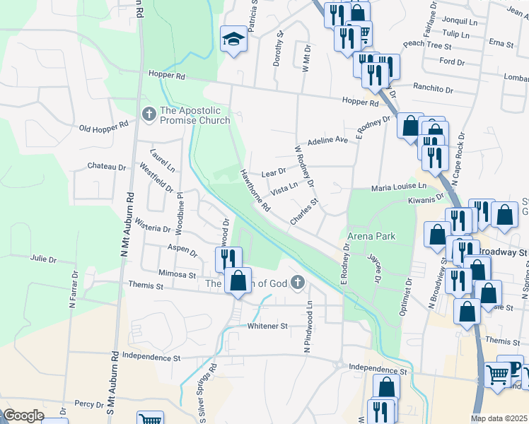 map of restaurants, bars, coffee shops, grocery stores, and more near 2781 Hawthorne Road in Cape Girardeau