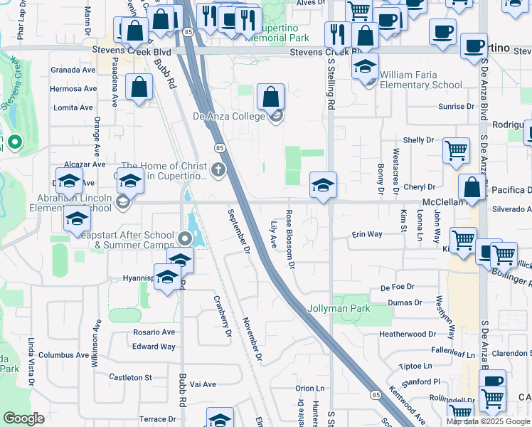 map of restaurants, bars, coffee shops, grocery stores, and more near 820 Hooshang Court in Cupertino