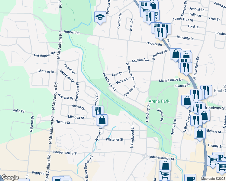 map of restaurants, bars, coffee shops, grocery stores, and more near 2783 Hawthorne Road in Cape Girardeau