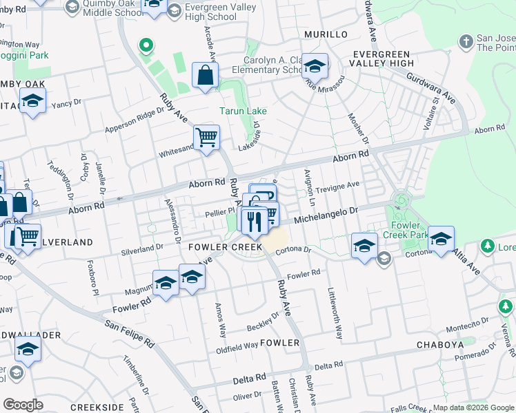 map of restaurants, bars, coffee shops, grocery stores, and more near 4262 Altamara Avenue in San Jose