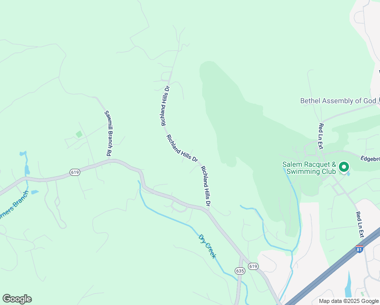 map of restaurants, bars, coffee shops, grocery stores, and more near 1621 Richland Hills Drive in Salem