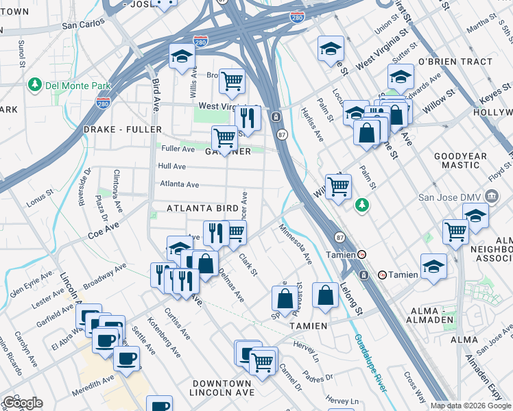 map of restaurants, bars, coffee shops, grocery stores, and more near 964 Spencer Avenue in San Jose