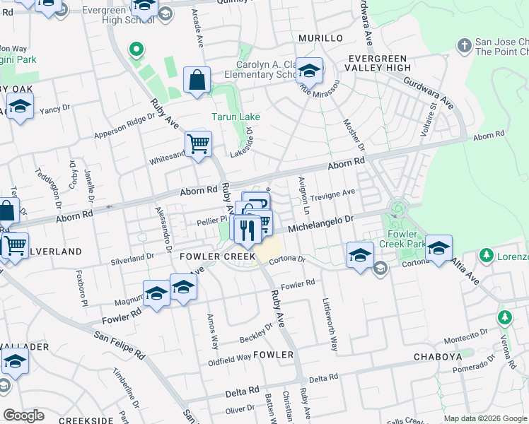 map of restaurants, bars, coffee shops, grocery stores, and more near 4262 Altamara Avenue in San Jose