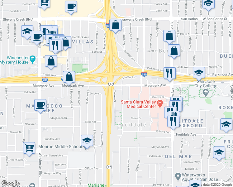 map of restaurants, bars, coffee shops, grocery stores, and more near in Fruitdale