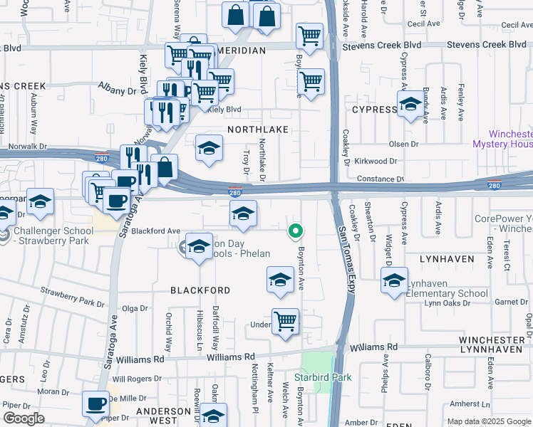 map of restaurants, bars, coffee shops, grocery stores, and more near 3796 Bertini Court in San Jose