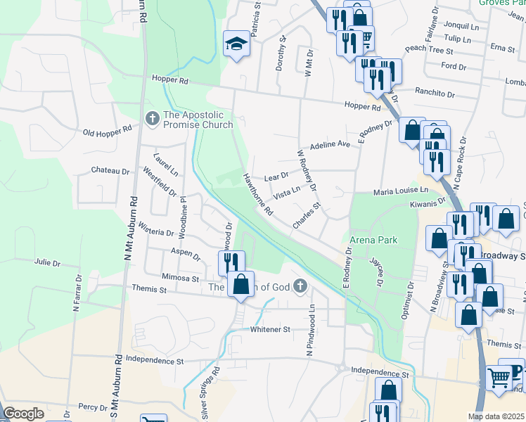 map of restaurants, bars, coffee shops, grocery stores, and more near 2787 Hawthorne Road in Cape Girardeau