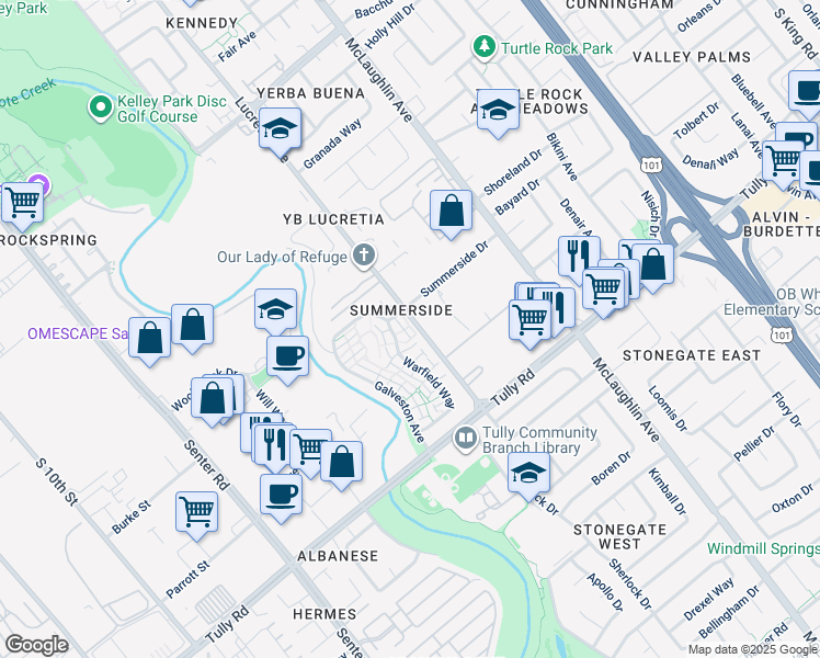 map of restaurants, bars, coffee shops, grocery stores, and more near 946 Summerside Drive in San Jose