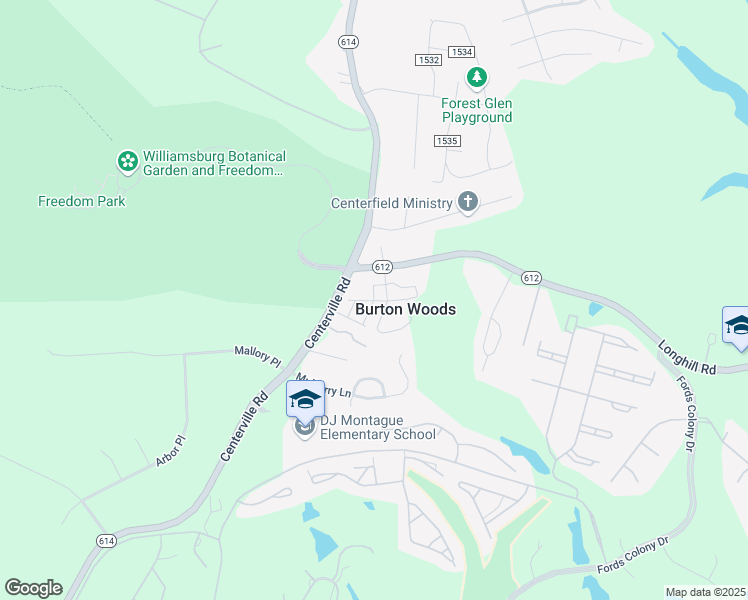 map of restaurants, bars, coffee shops, grocery stores, and more near 226 Burton Woods Drive in Williamsburg