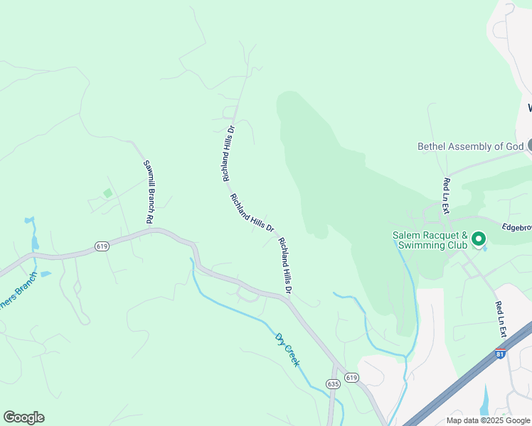 map of restaurants, bars, coffee shops, grocery stores, and more near 1621 Richland Hills Drive in Salem