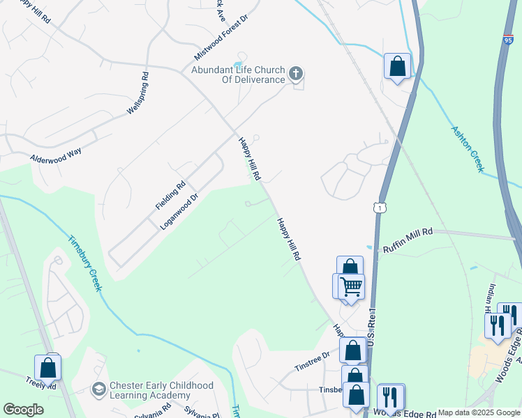 map of restaurants, bars, coffee shops, grocery stores, and more near 15060 Happy Hill Road in Colonial Heights
