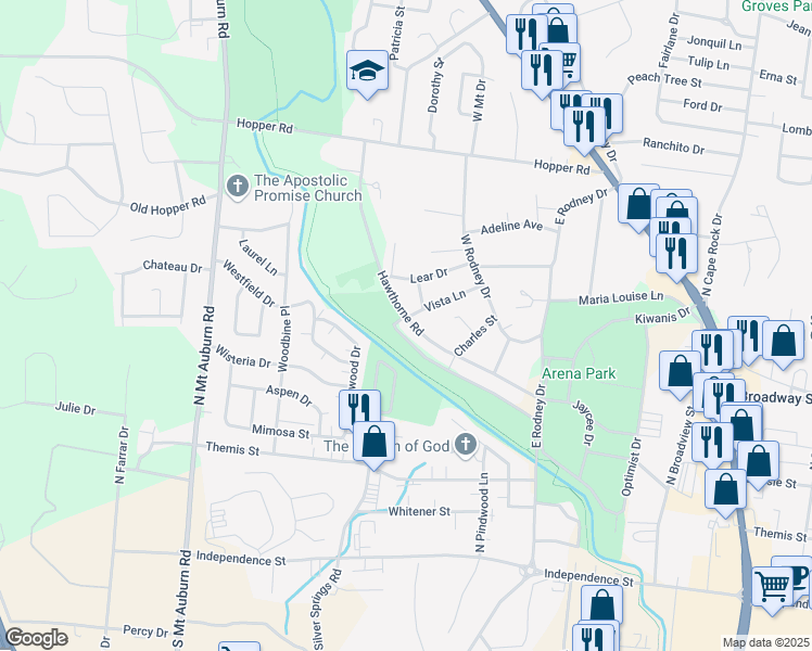 map of restaurants, bars, coffee shops, grocery stores, and more near 2791 Hawthorne Road in Cape Girardeau