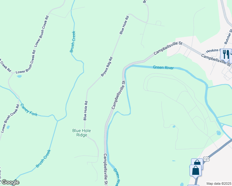map of restaurants, bars, coffee shops, grocery stores, and more near 2235 Bryant Ridge Road in Liberty