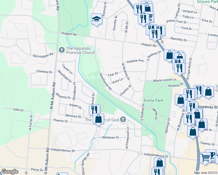 map of restaurants, bars, coffee shops, grocery stores, and more near 2789 Hawthorne Road in Cape Girardeau
