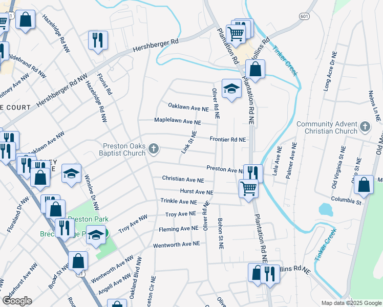 map of restaurants, bars, coffee shops, grocery stores, and more near 211 Crittendon Avenue Northeast in Roanoke