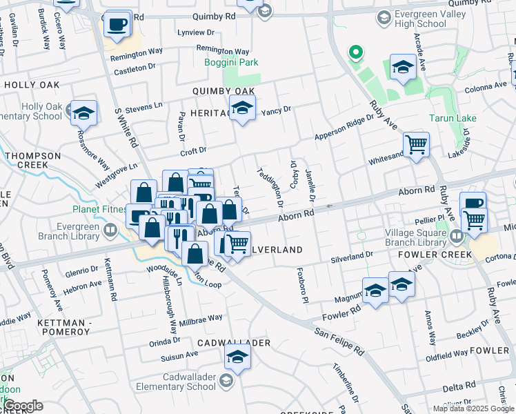 map of restaurants, bars, coffee shops, grocery stores, and more near 3145 Chillum Court in San Jose